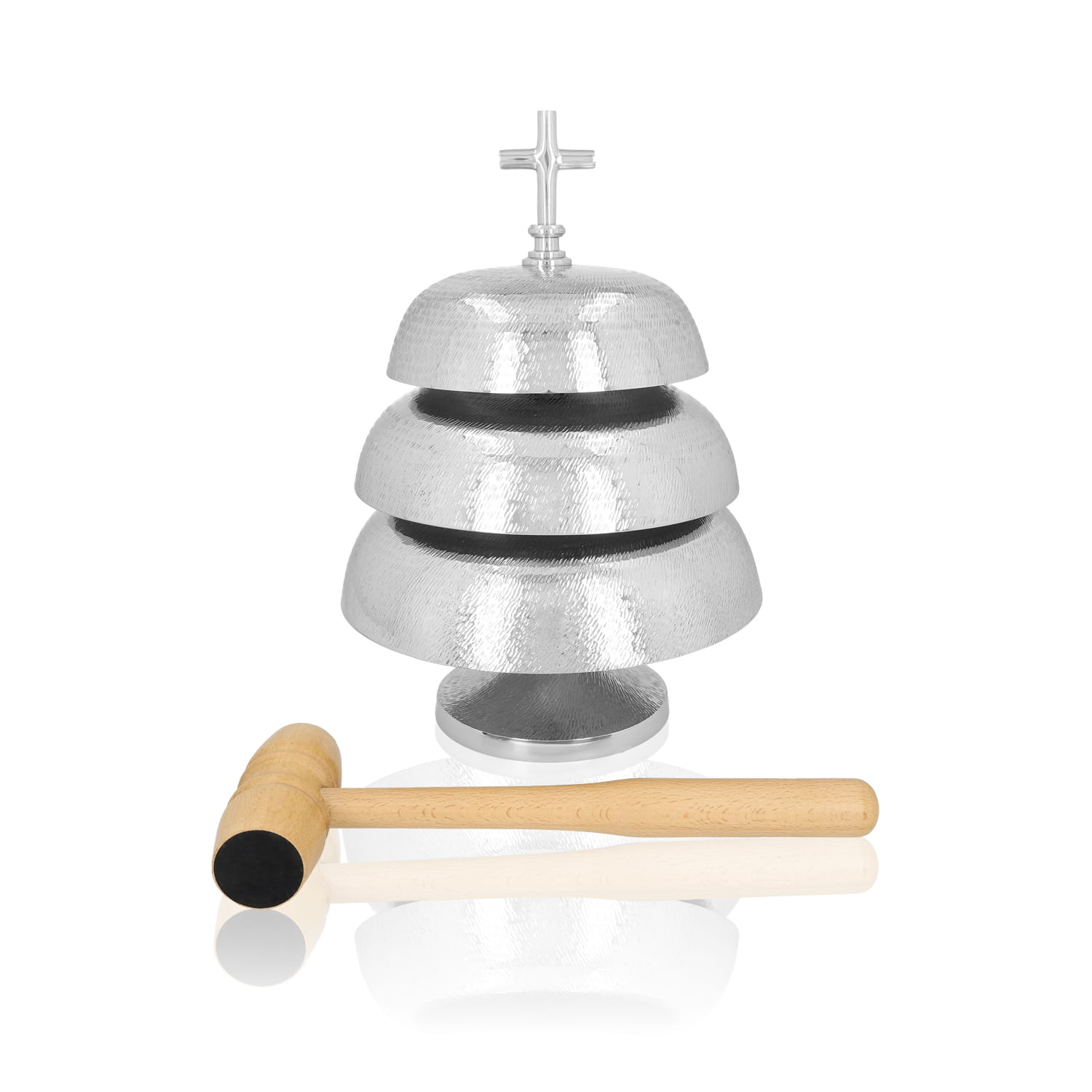 Gong potrójny - mosiądz - nikiel - drewniany młotek - 35 cm - ORNATY.PL