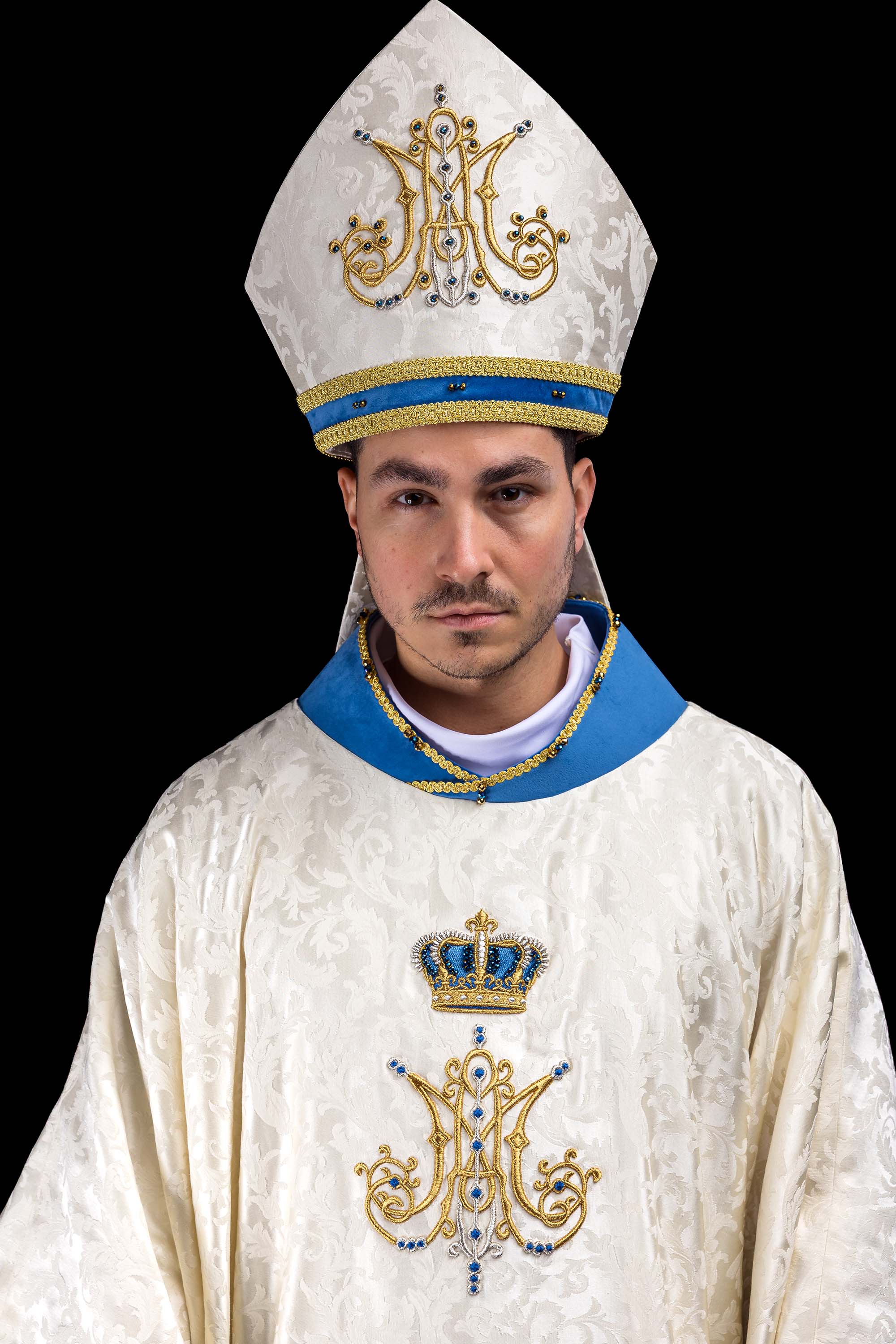 Ręcznie wykonana mitra maryjna z naturalnymi kamieniami Handmade 9006 - ORNATY.PL