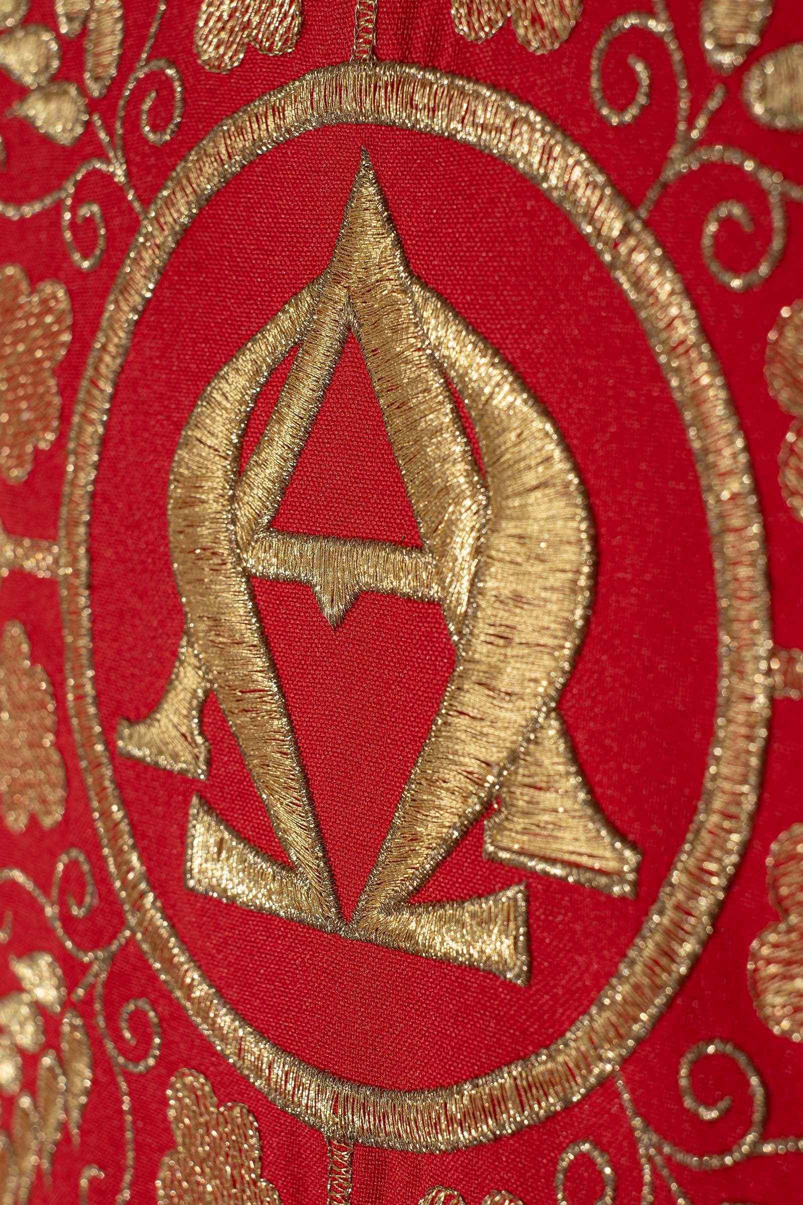Ornat haftowany czerwony Alfa i Omega z kłosami - ORNATY.PL