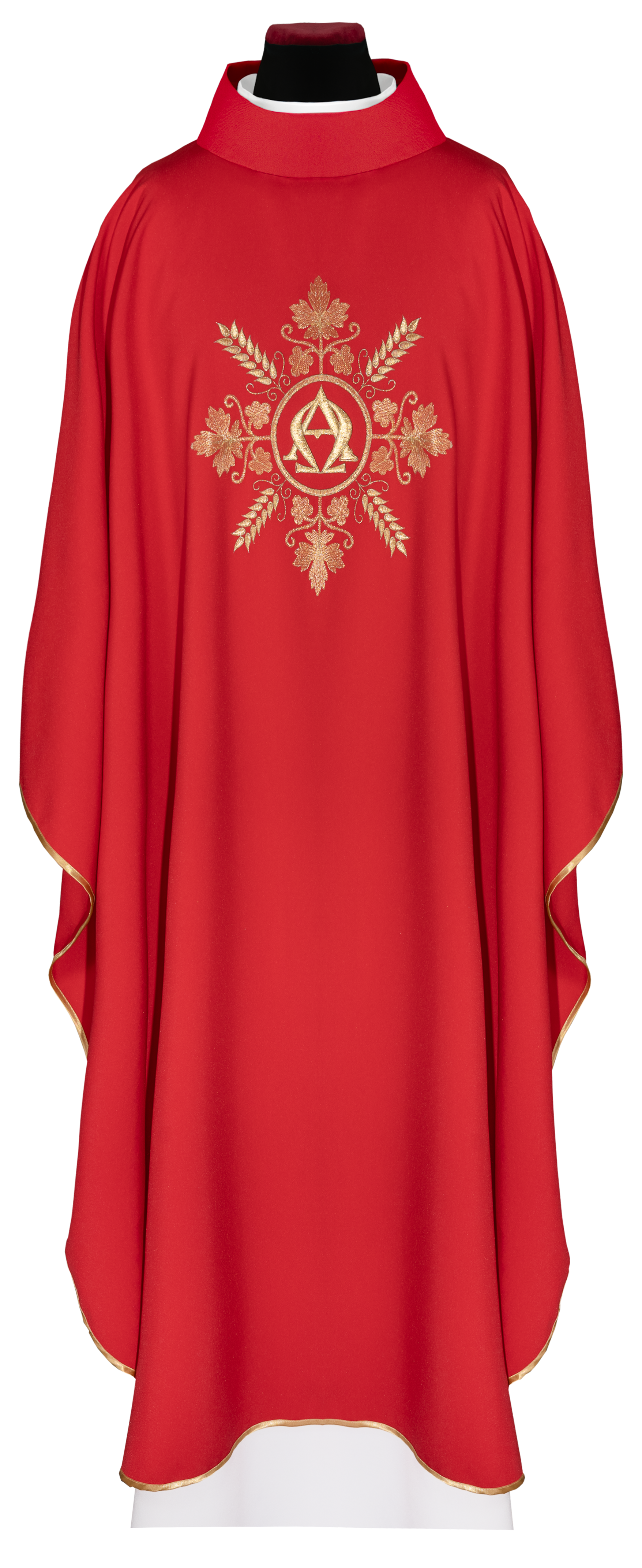 Ornat haftowany czerwony Alfa i Omega z kłosami - ORNATY.PL