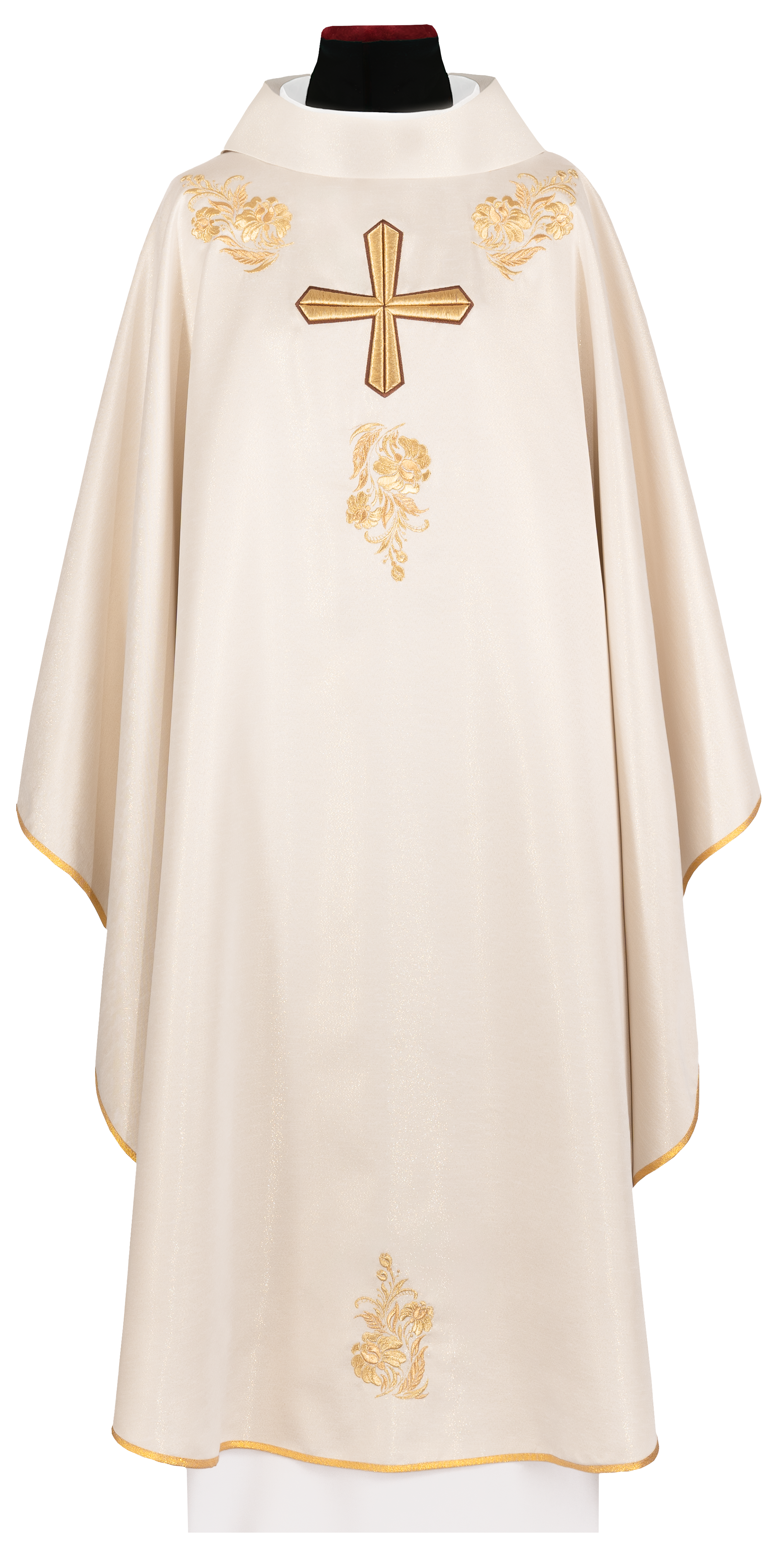 Ornat z bogato haftowanym krzyżem i kołnierzem w kolorze ecru - ORNATY.PL