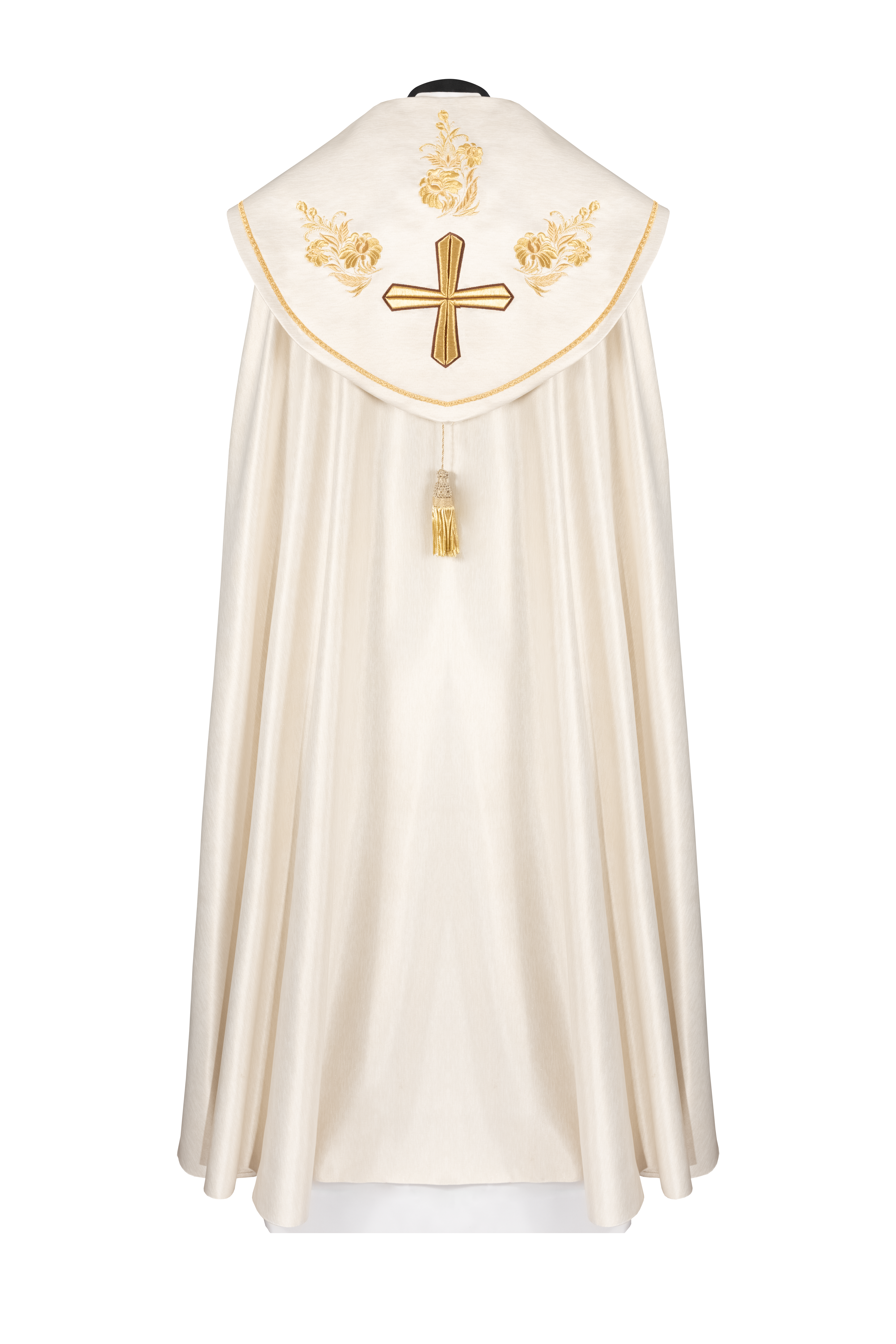 Kapa liturgiczna haftowana z krzyżem ecru - ORNATY.PL