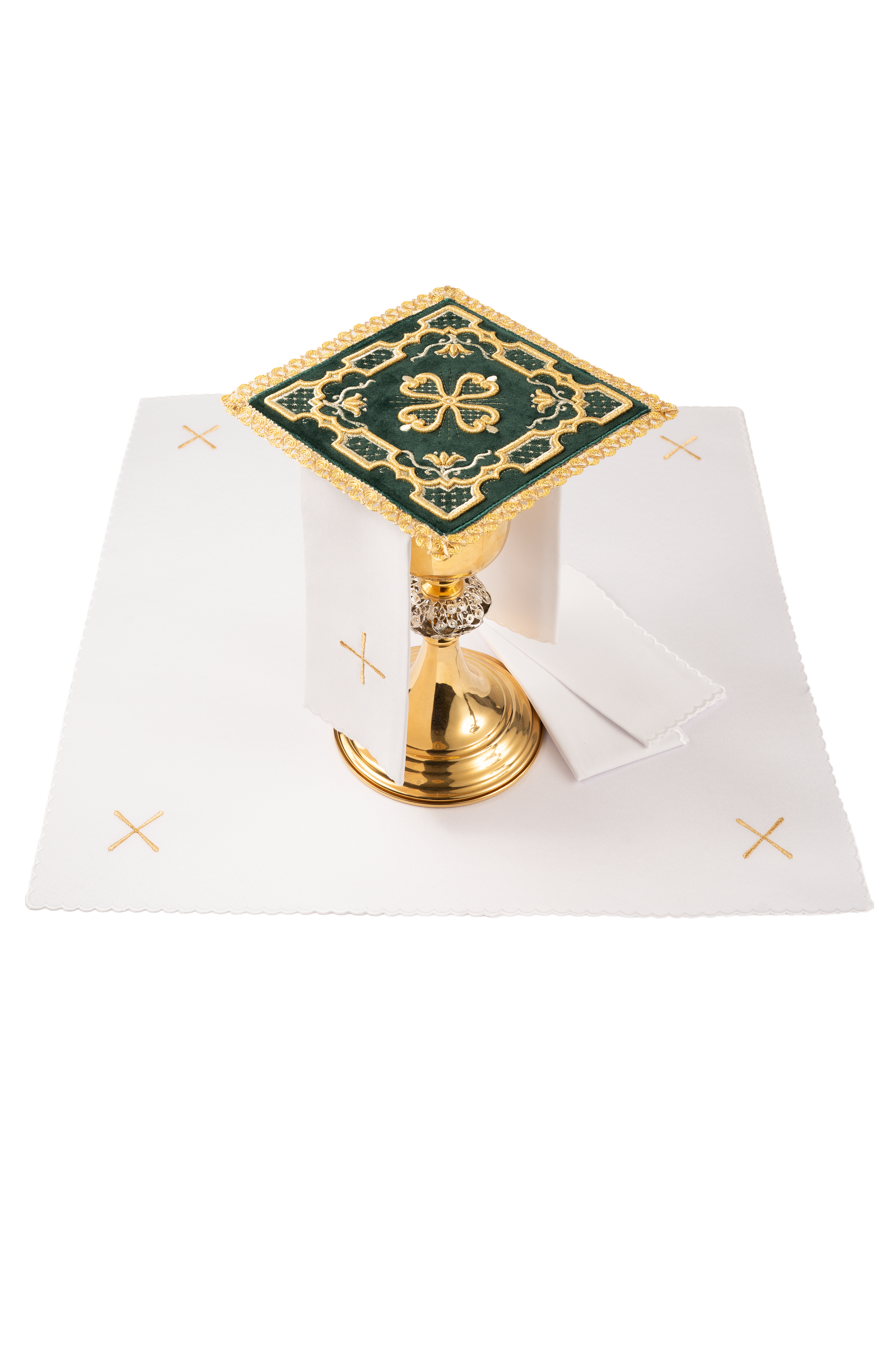 Bielizna kielichowa haftowana zielony aksamit - ORNATY.PL