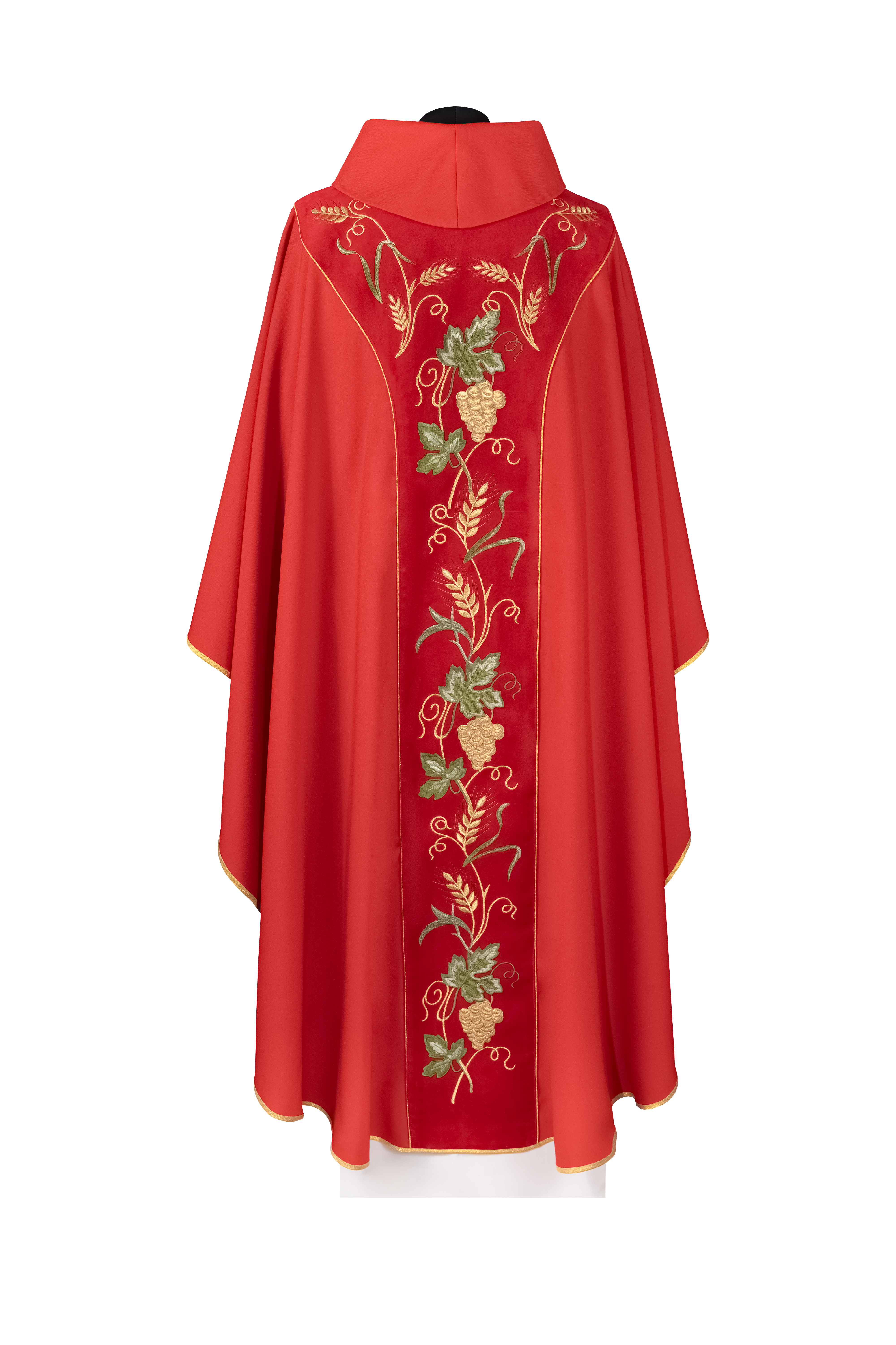 Ornat z aksamitnym czerwonym pasem i haftem IHS - ORNATY.PL