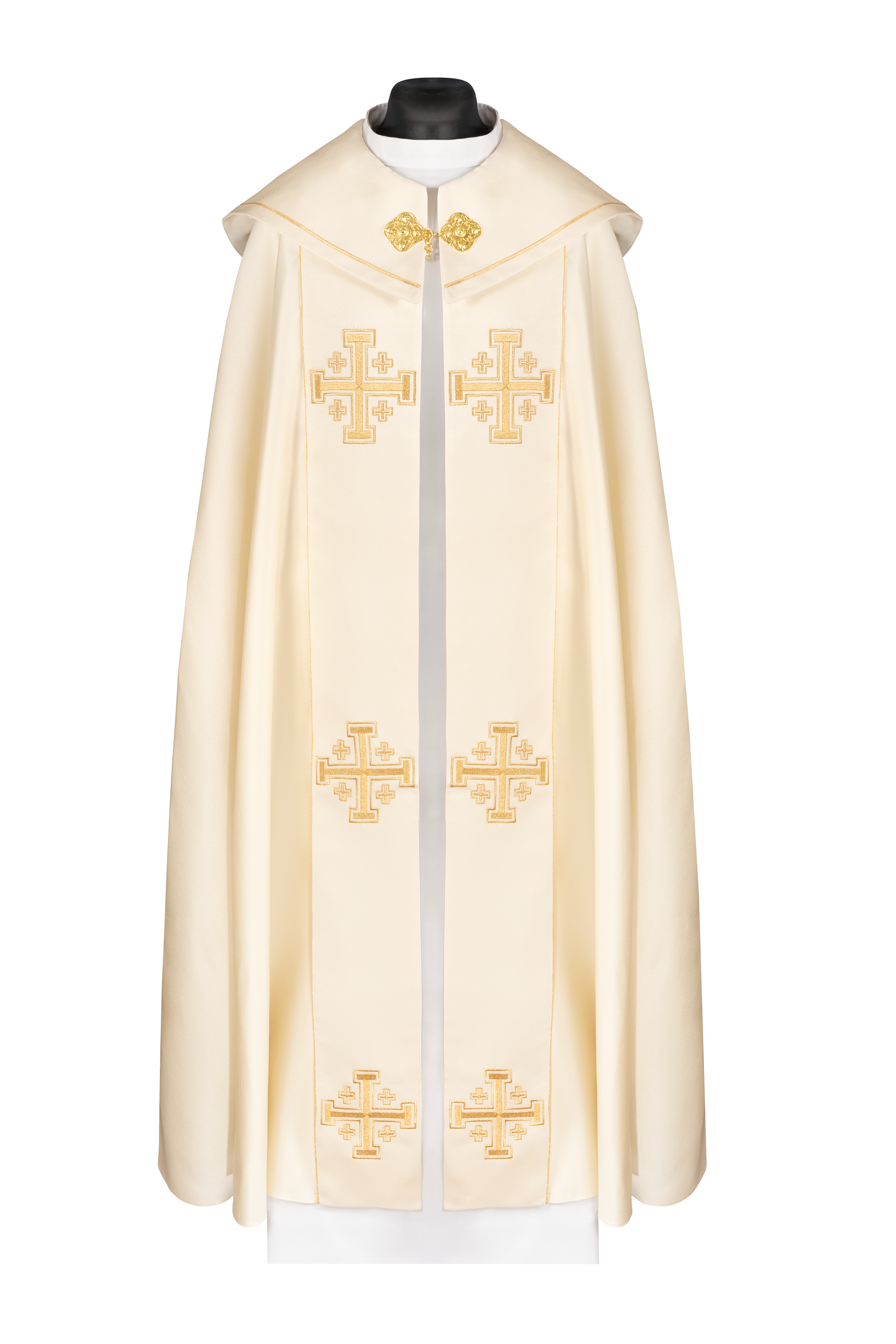 Kapa liturgiczna ecru z pasem i haftem krzyży - ORNATY.PL