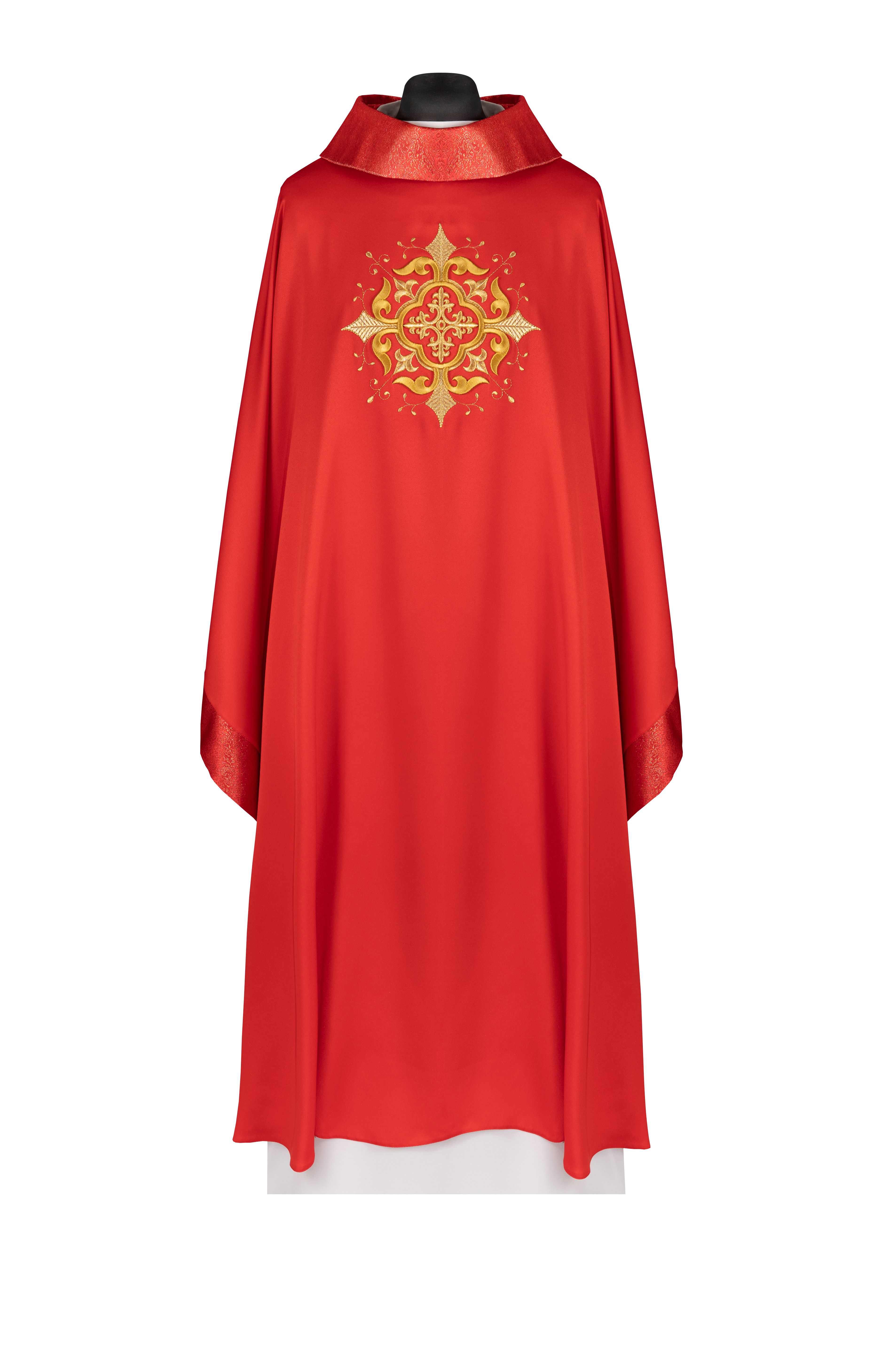 Ornat liturgiczny z haftowanym motywem krzyża i bogatym wykończeniem czerwony - ORNATY.PL