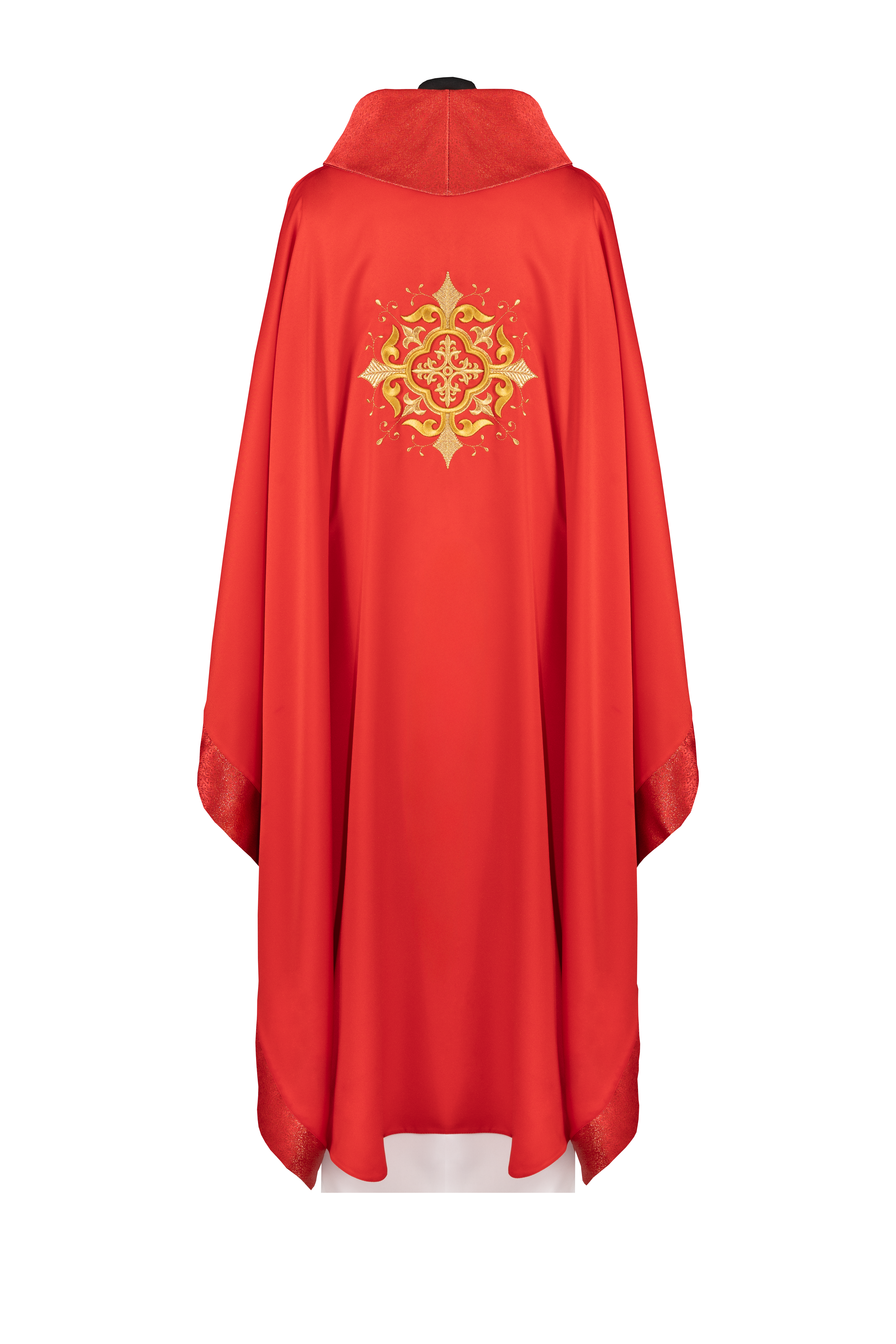 Ornat liturgiczny z haftowanym motywem krzyża i bogatym wykończeniem czerwony - ORNATY.PL