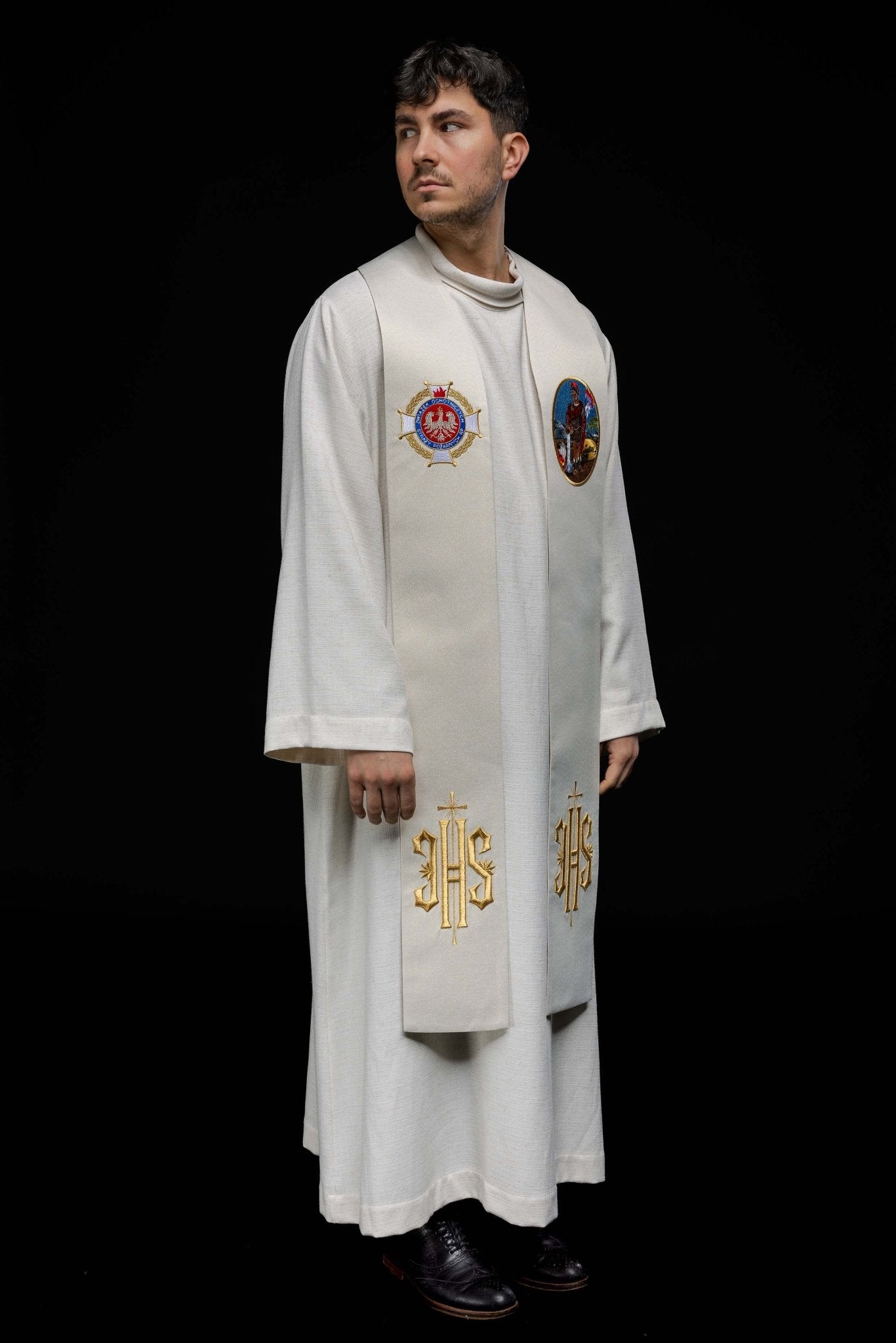 Stuła haftowana z wizerunkiem Świętego Floriana