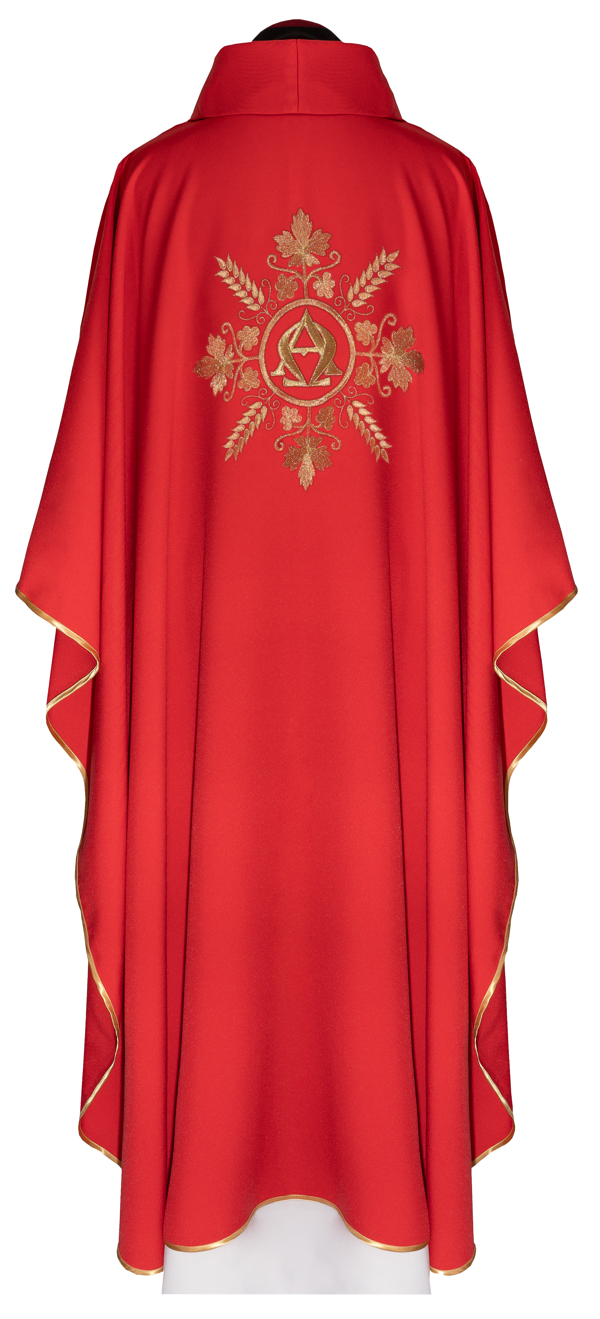 Ornat haftowany czerwony Alfa i Omega z kłosami - ORNATY.PL