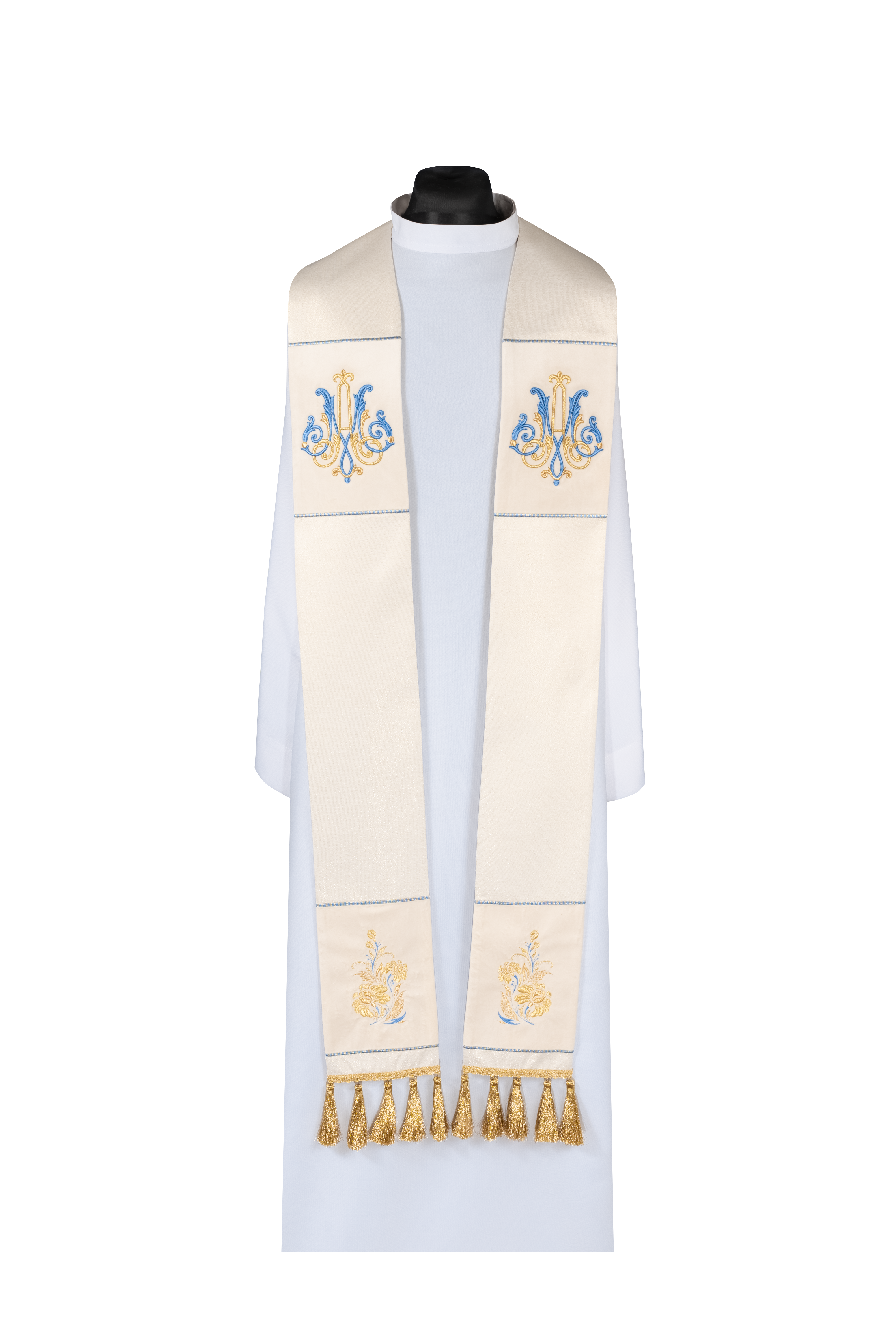 Stuła haftowana Maryjna ecru - ORNATY.PL