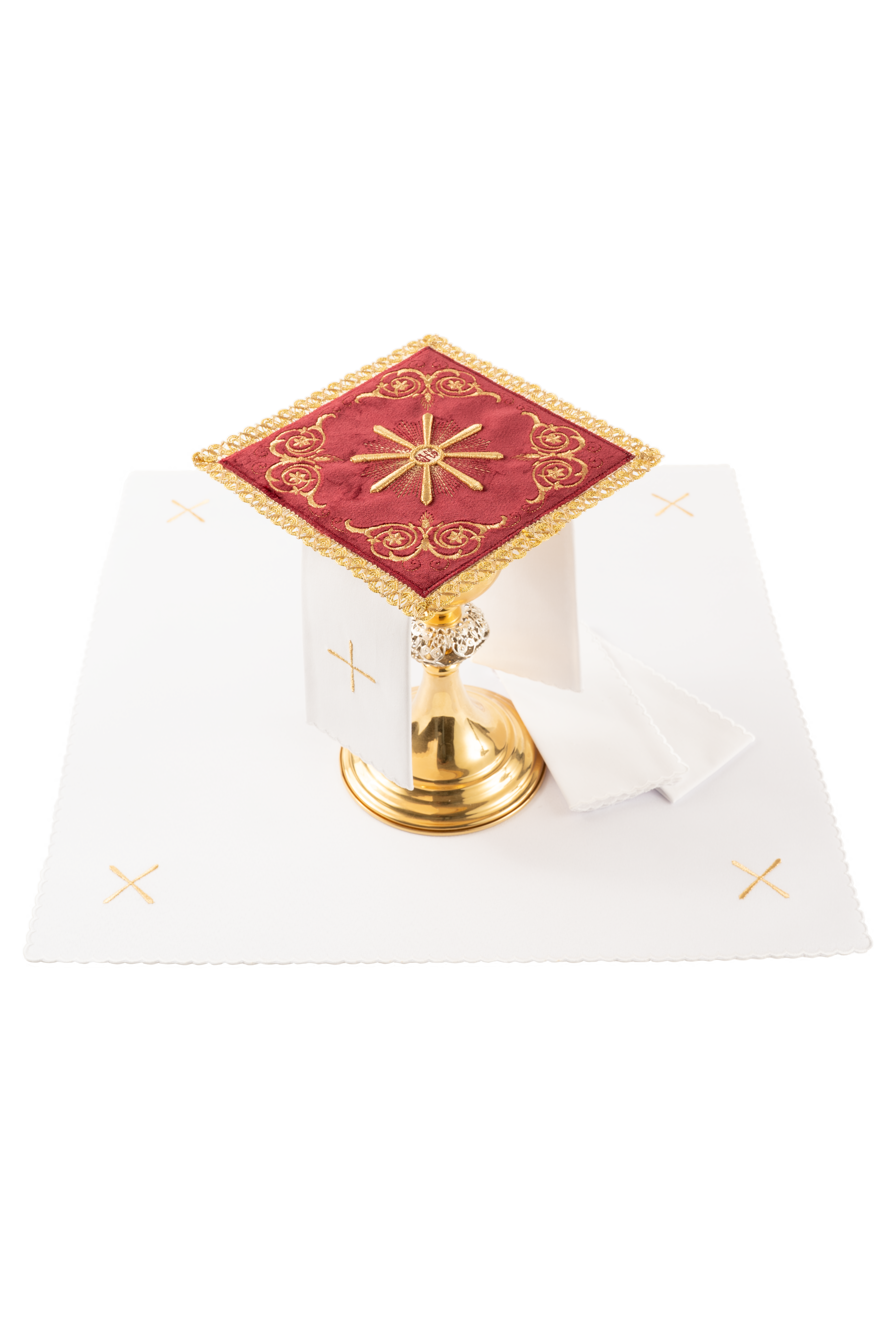 Bielizna kielichowa haftowana czerwony aksamit - ORNATY.PL