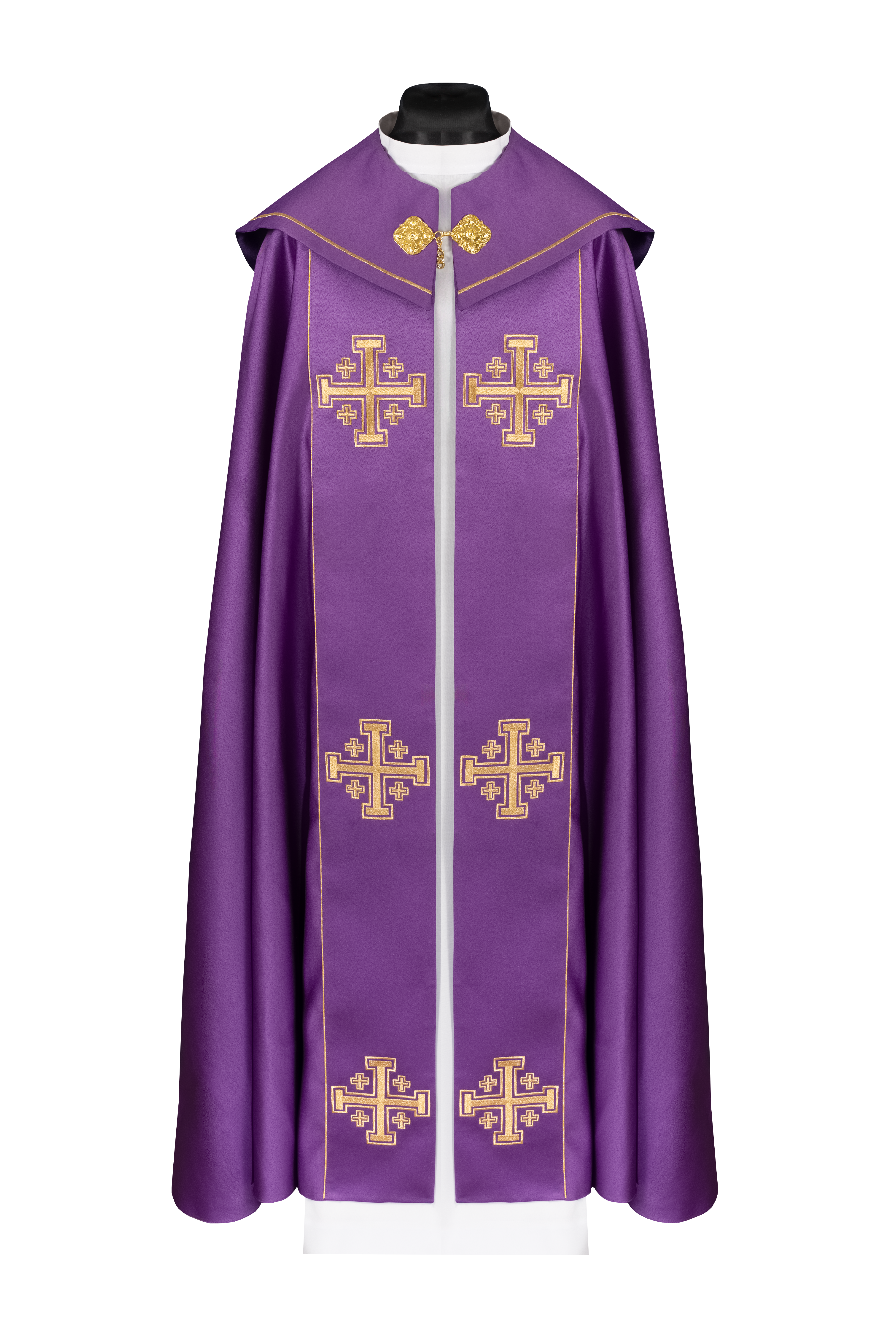 Kapa liturgiczna fioletowa z pasem i haftem krzyży - ORNATY.PL