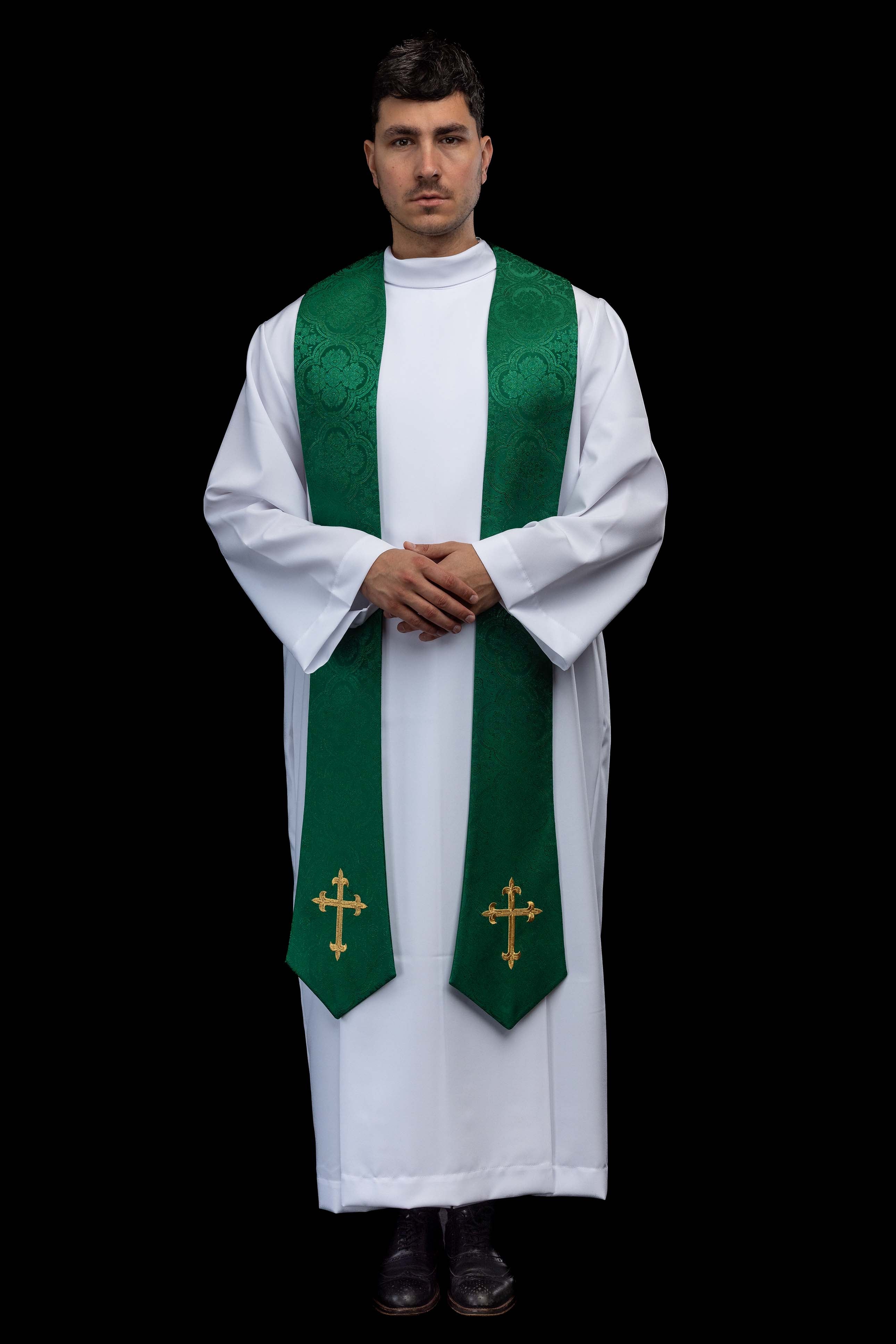 Klerikalna stola zelena vezeni križ