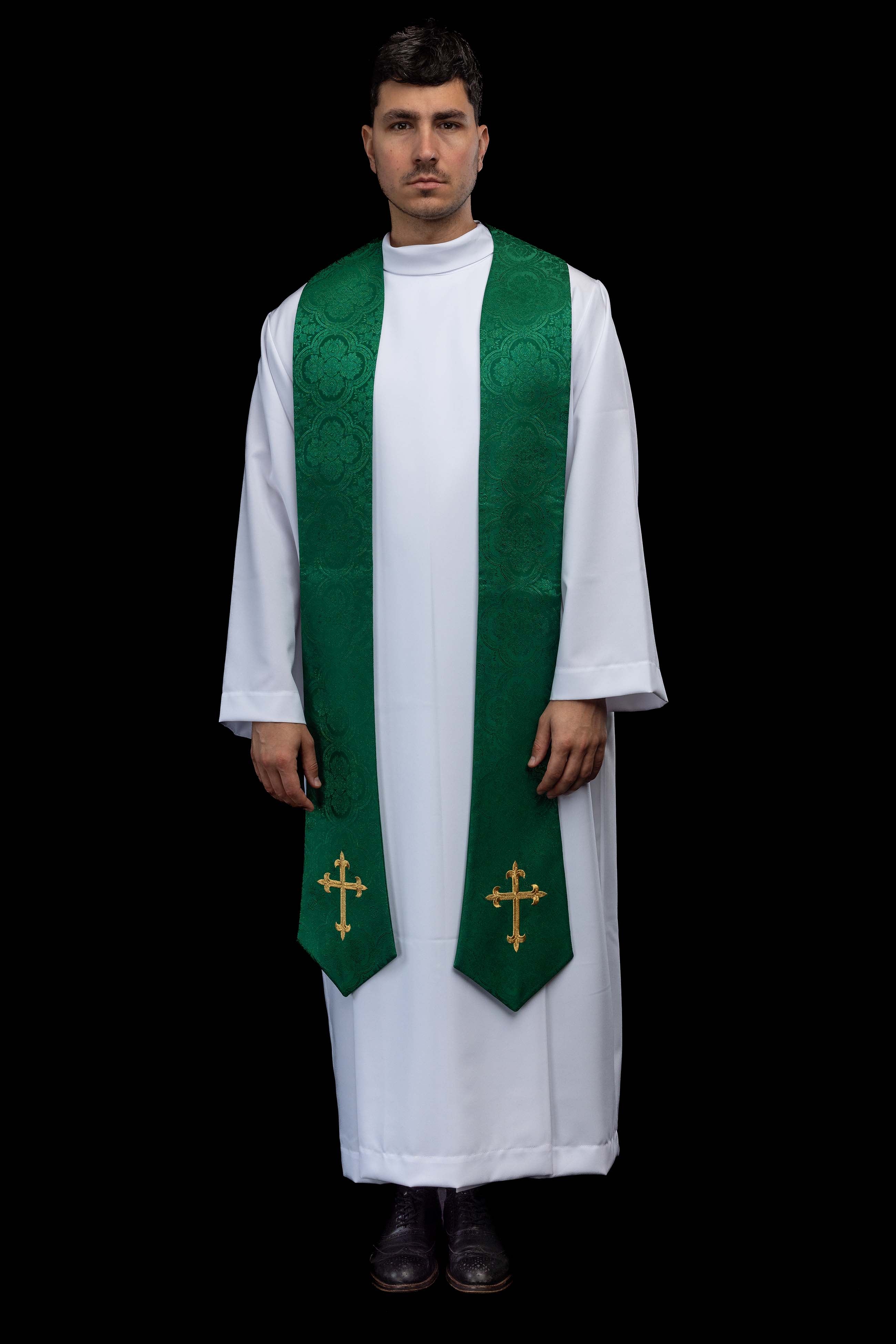 Klerikalna stola zelena vezeni križ