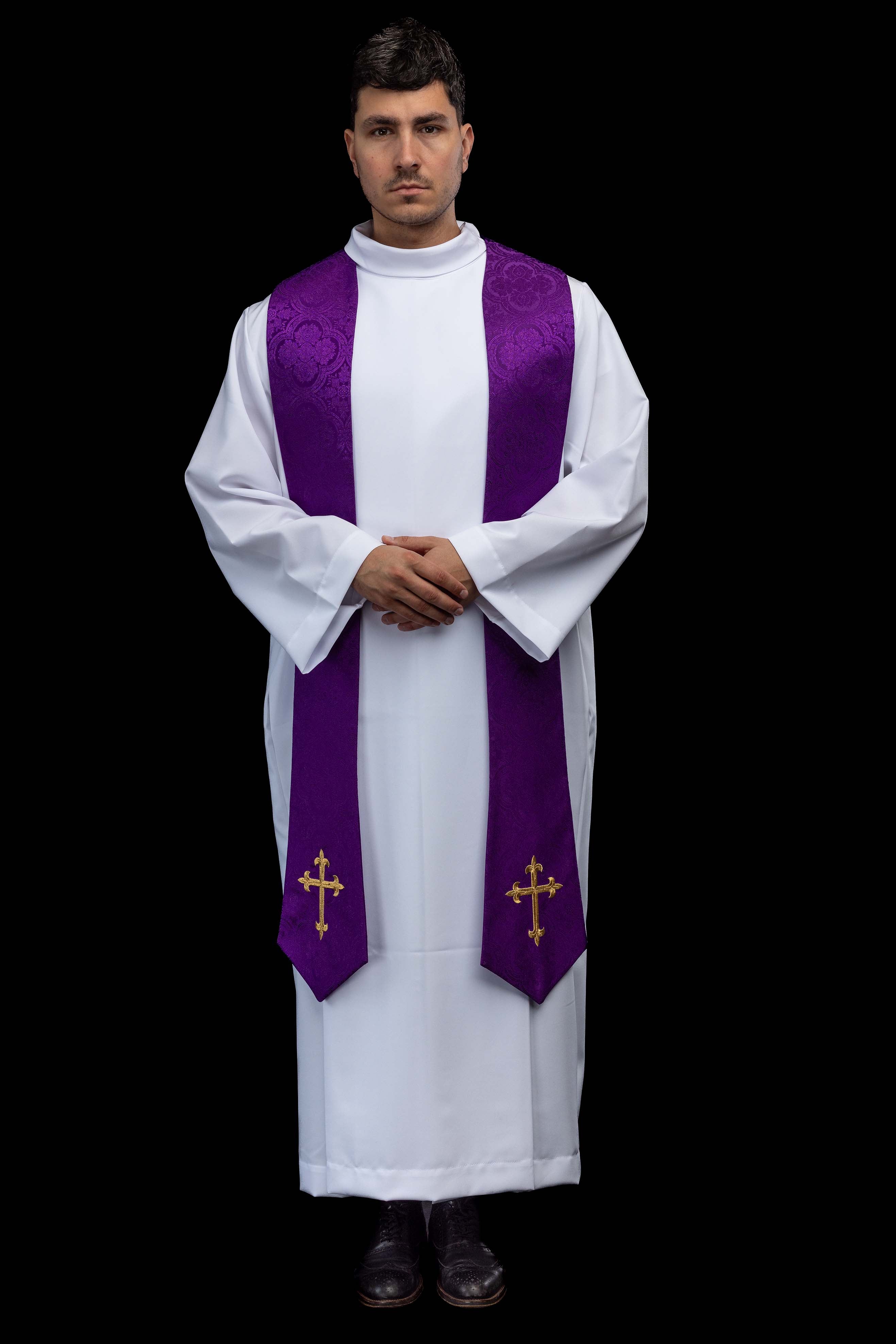 Izvezena stola s motivom križa, ljubičasta žakard tkanina