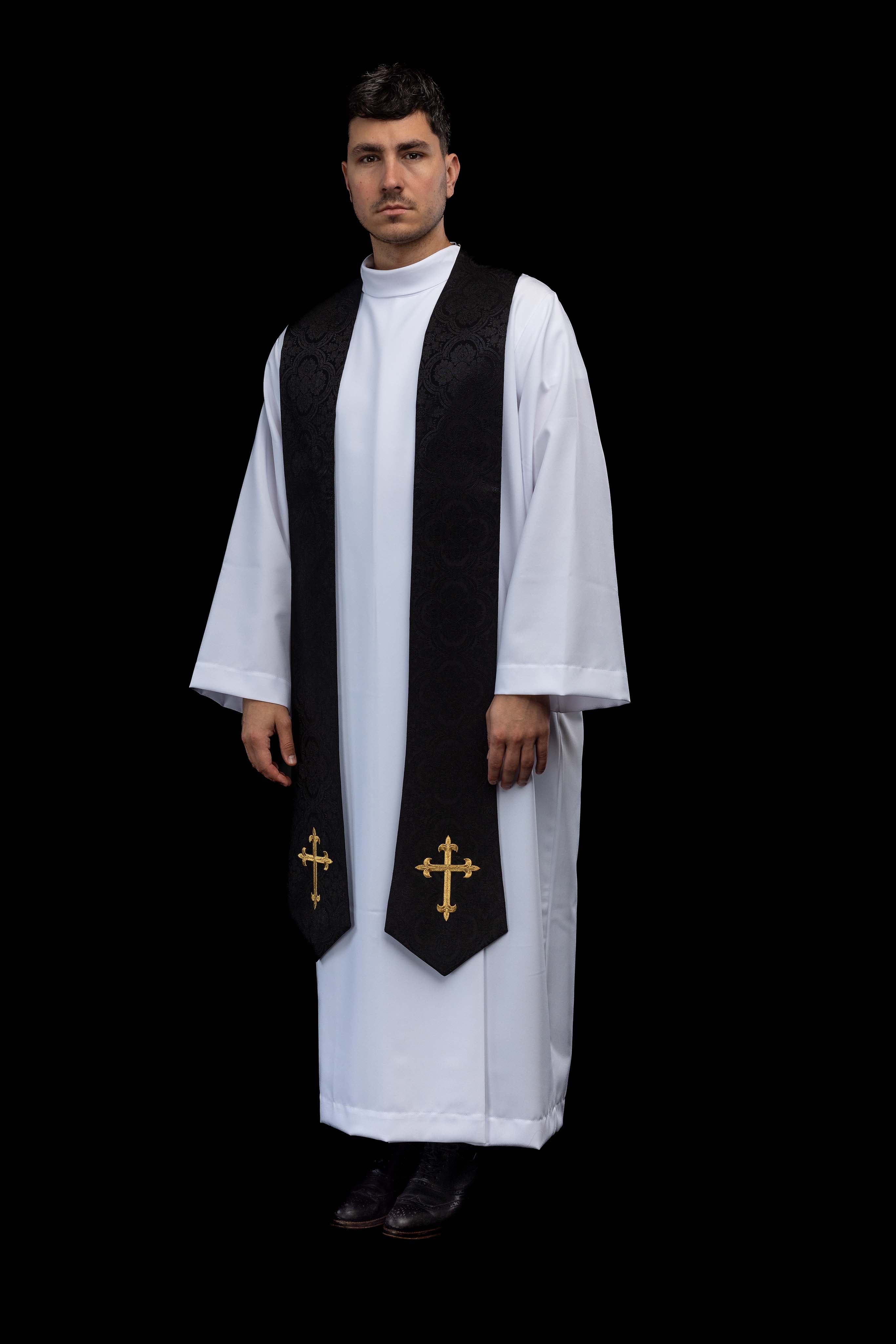 Izvezena stola s motivom križa, ružičasta žakard tkanina