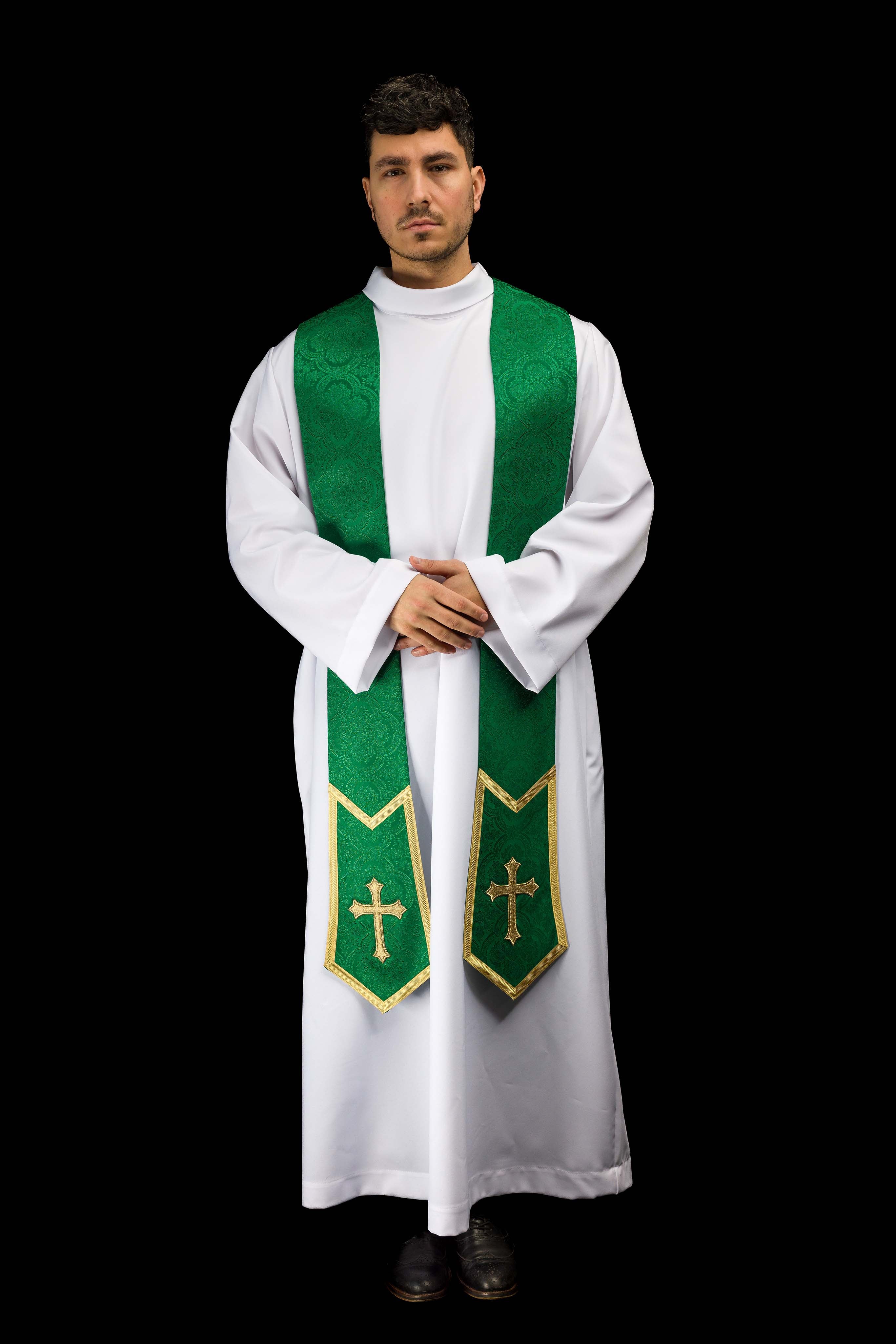 Klerikalna stola zelena vezeni križ