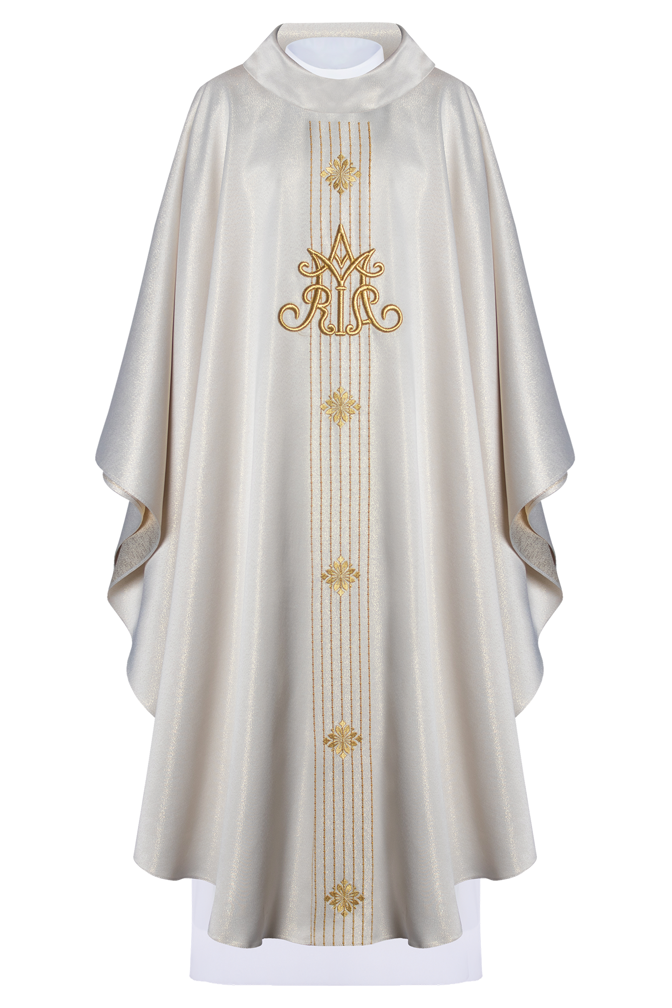 Ornat liturgiczny Maryjny z błyszczącej tkaniny inspirowany różańcem - ORNATY.PL