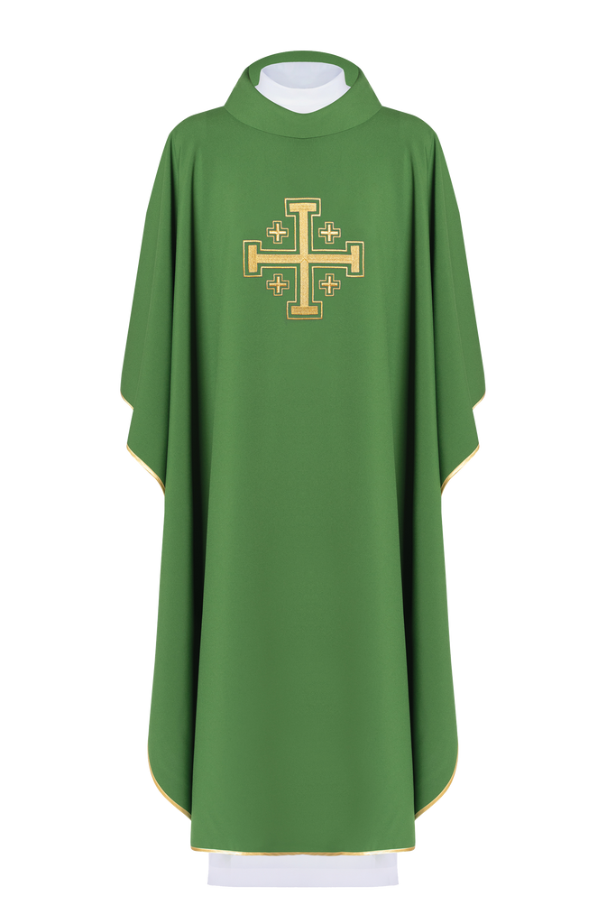 Zielony ornat ze złotym krzyżem jerozolimskim - SZATYLITURGICZNE.PL