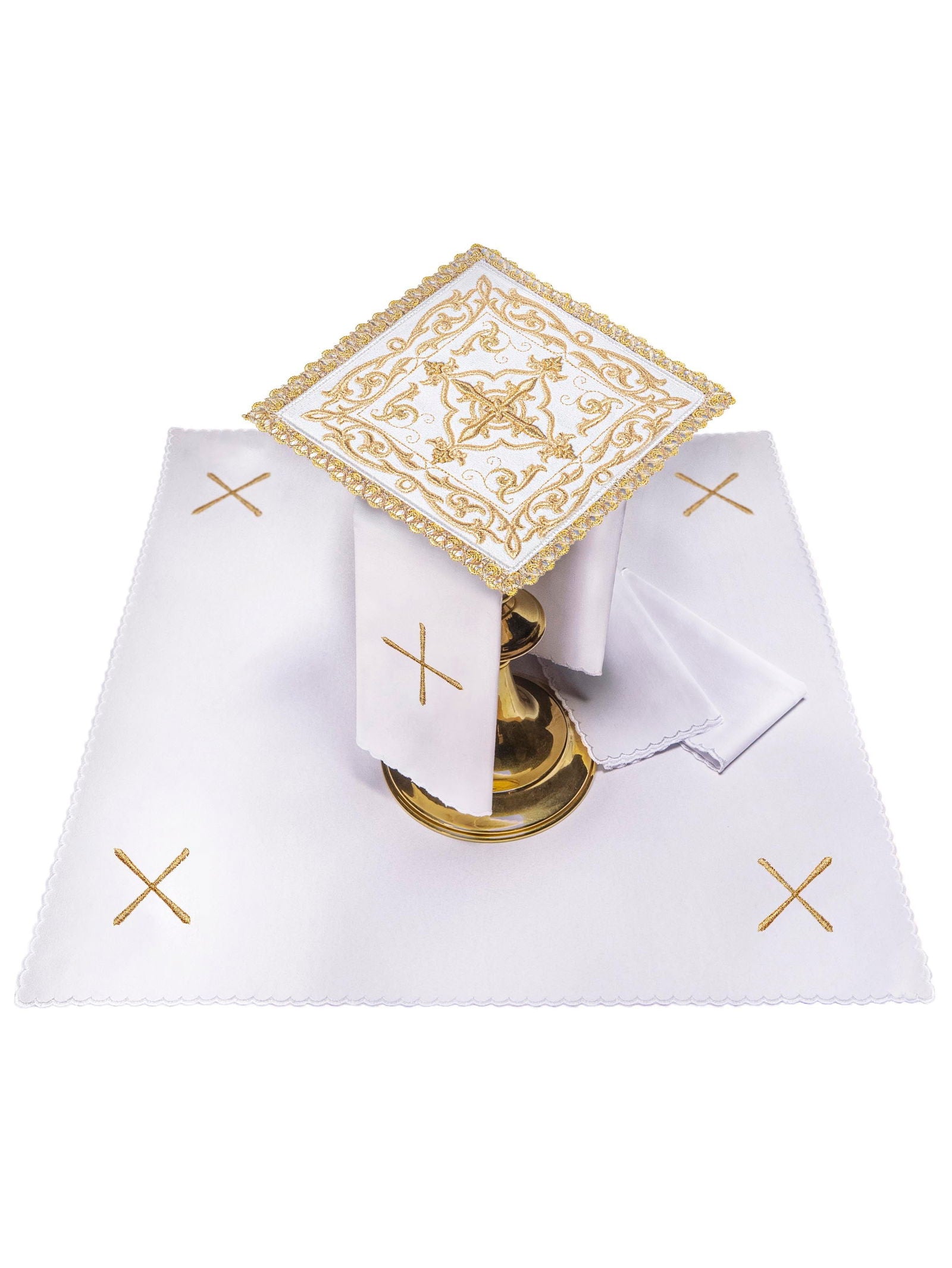 Liturgijsko rublje za kalež, baršunasto, bogato ukrašeno, Ecru