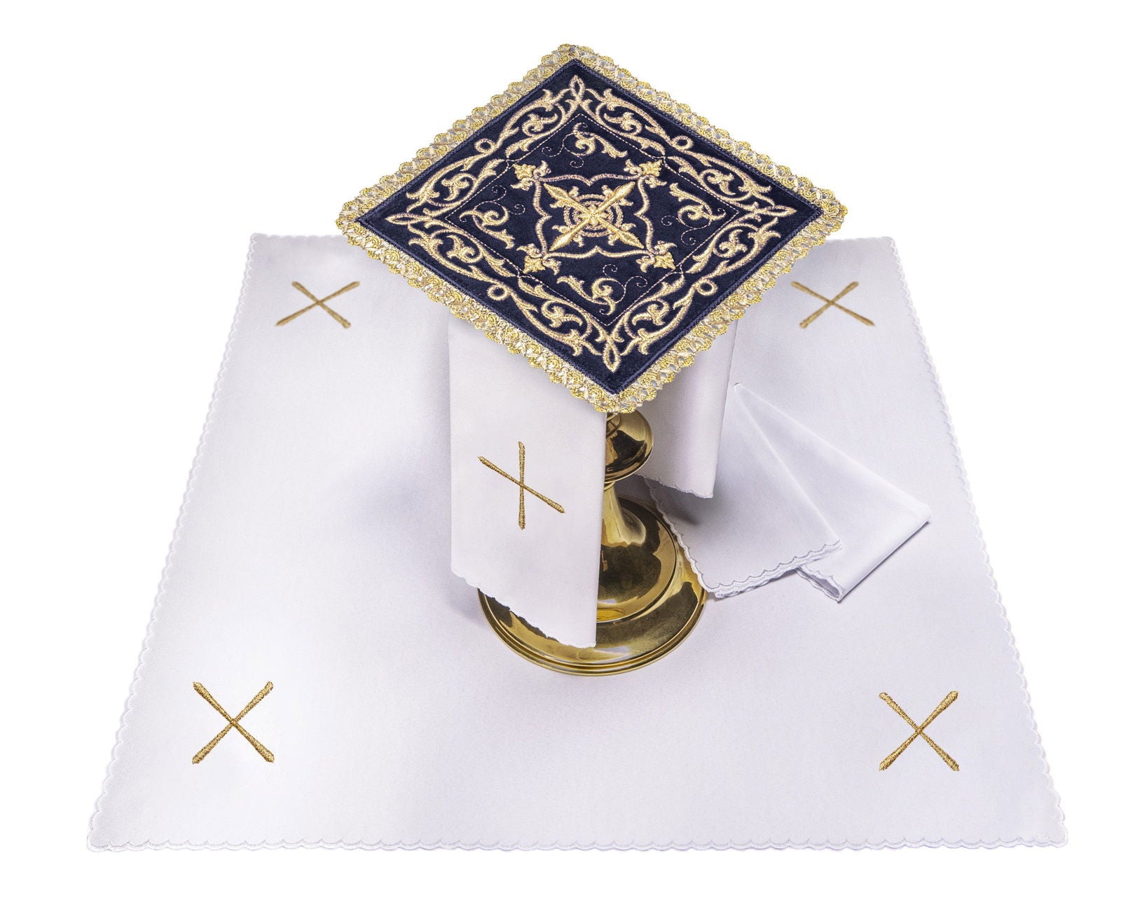 Liturgijsko rublje za kalež, baršunasto, bogato ukrašeno, ljubičasto