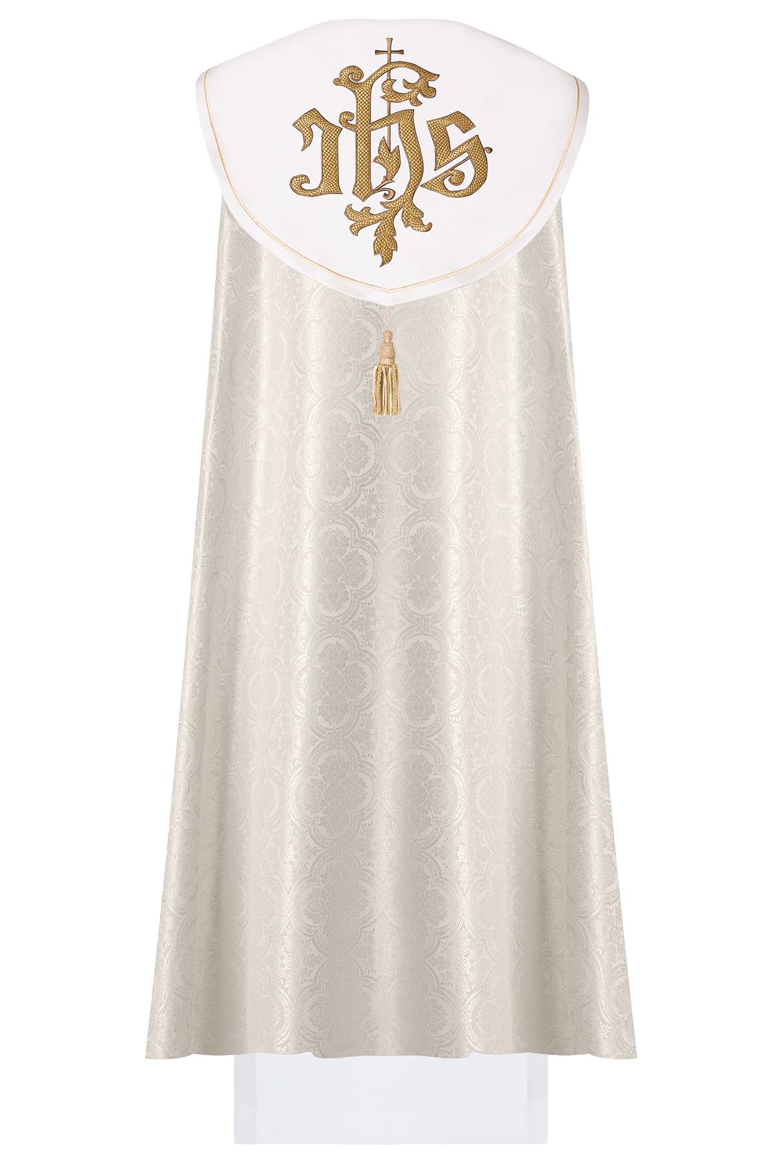 Ecru kapa liturgiczna z złotym IHS