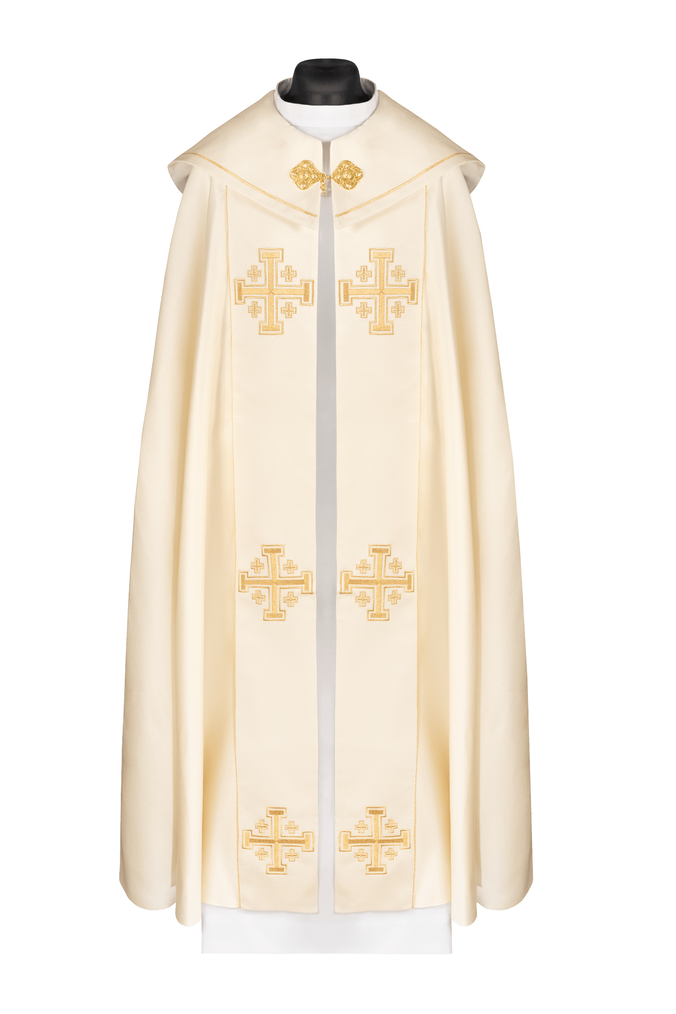 Kapa liturgiczna ecru z pasem i haftem krzyży