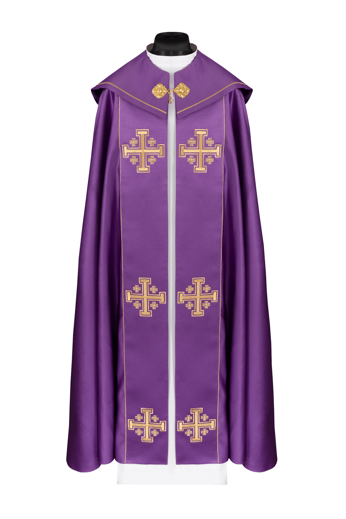 Kapa liturgiczna fioletowa z pasem i haftem krzyży