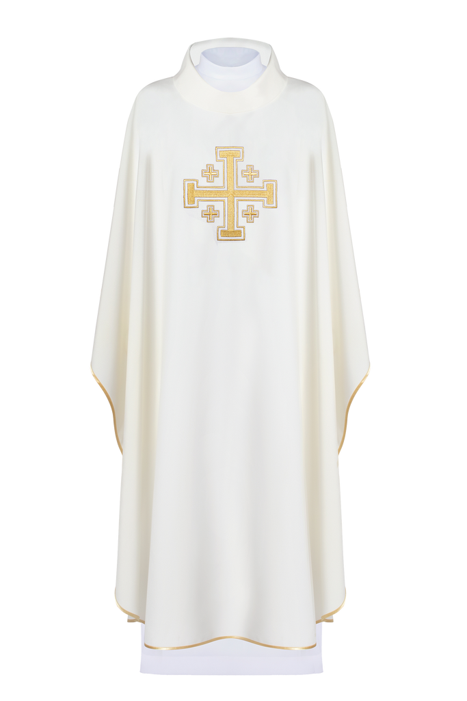Liturgijsko ruho ekru s izvezenim jeruzalemskim križem