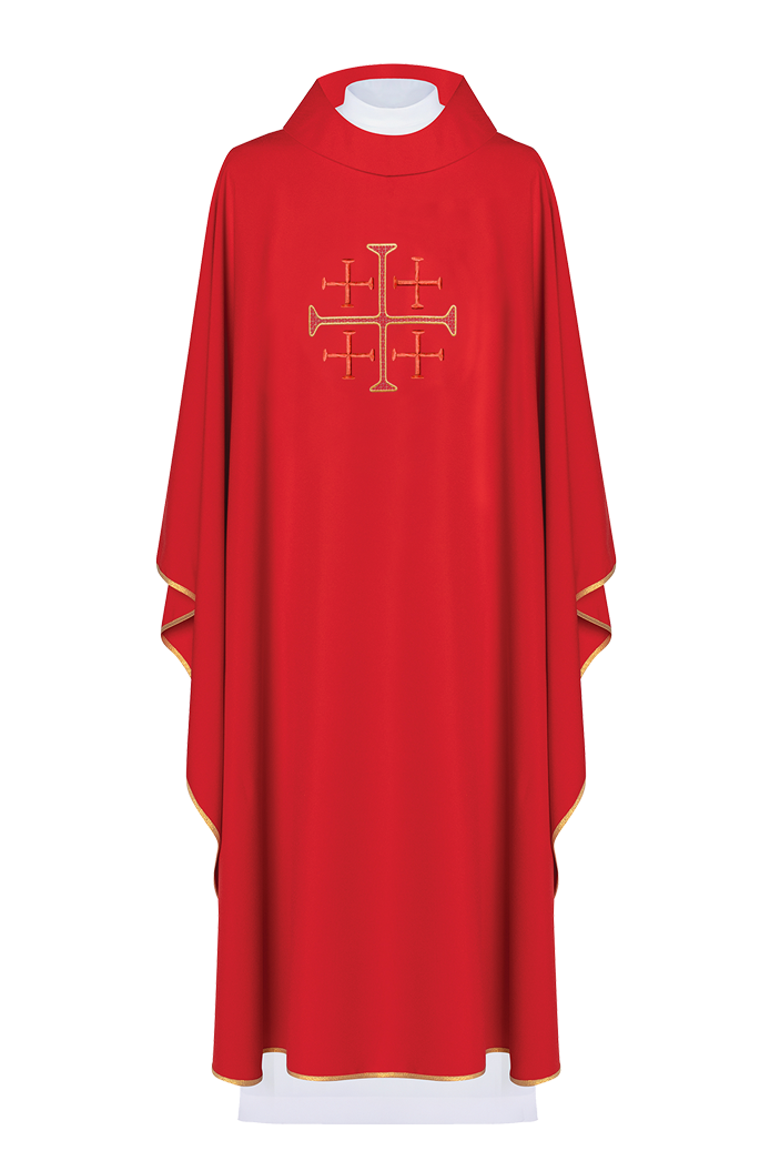 Liturgijsko ruho s izvezenim Jeruzalemskim križem Crveno Zlatni obrub