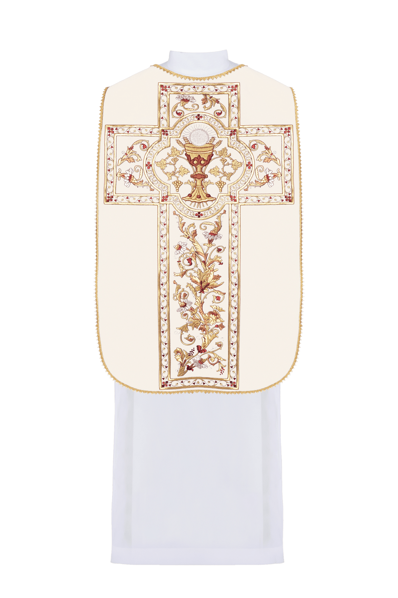 Ornat rzymski haftowany z motywem kielicha eucharystycznego